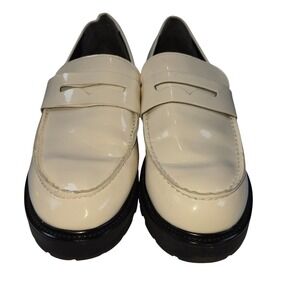 Steve Madden LOTTO Loafer Platform Lug Sole Cream Patent Leather Women's Size 9‎